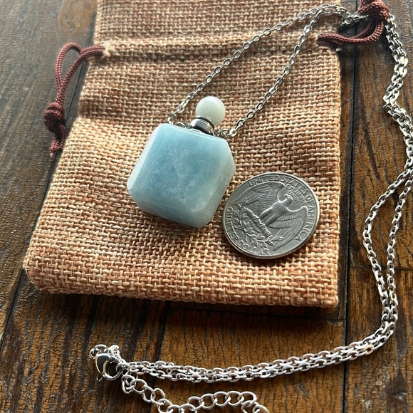 Aquamarine Perfume Bottle Aquamarine Bottle Necklace Crystal Perfume Necklace